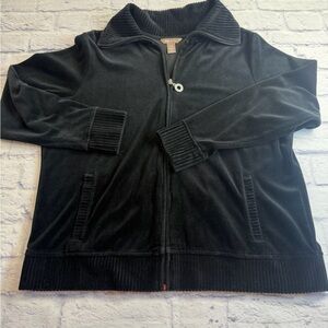 Y2K White Stag Black Zip-Up Velour Jacket. Size XL.